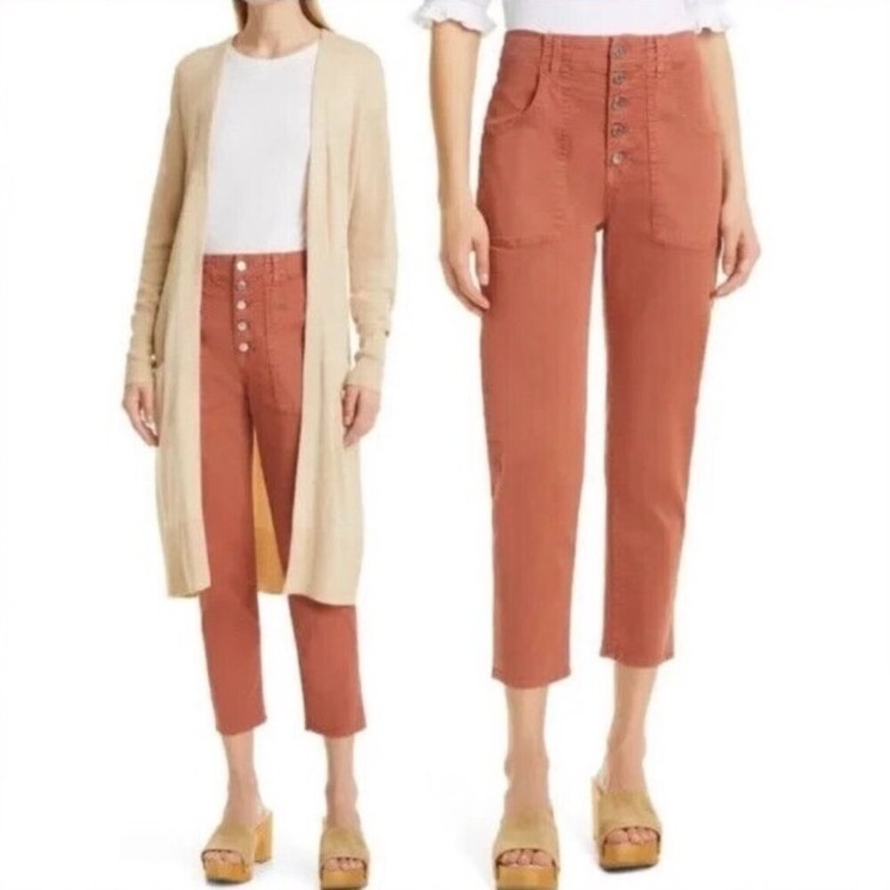 Veronica Beard Rust Straight Leg High-Rise Button Jeans